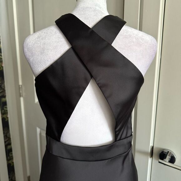 NWOT Katie May Asher Black Satin Cut-Out Maxi Gown Size M - Picture 8 of 11